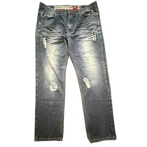 Switch Remarkable Mens Distressed Blue Denim Jeans 40x32 Straight Leg Cotton
